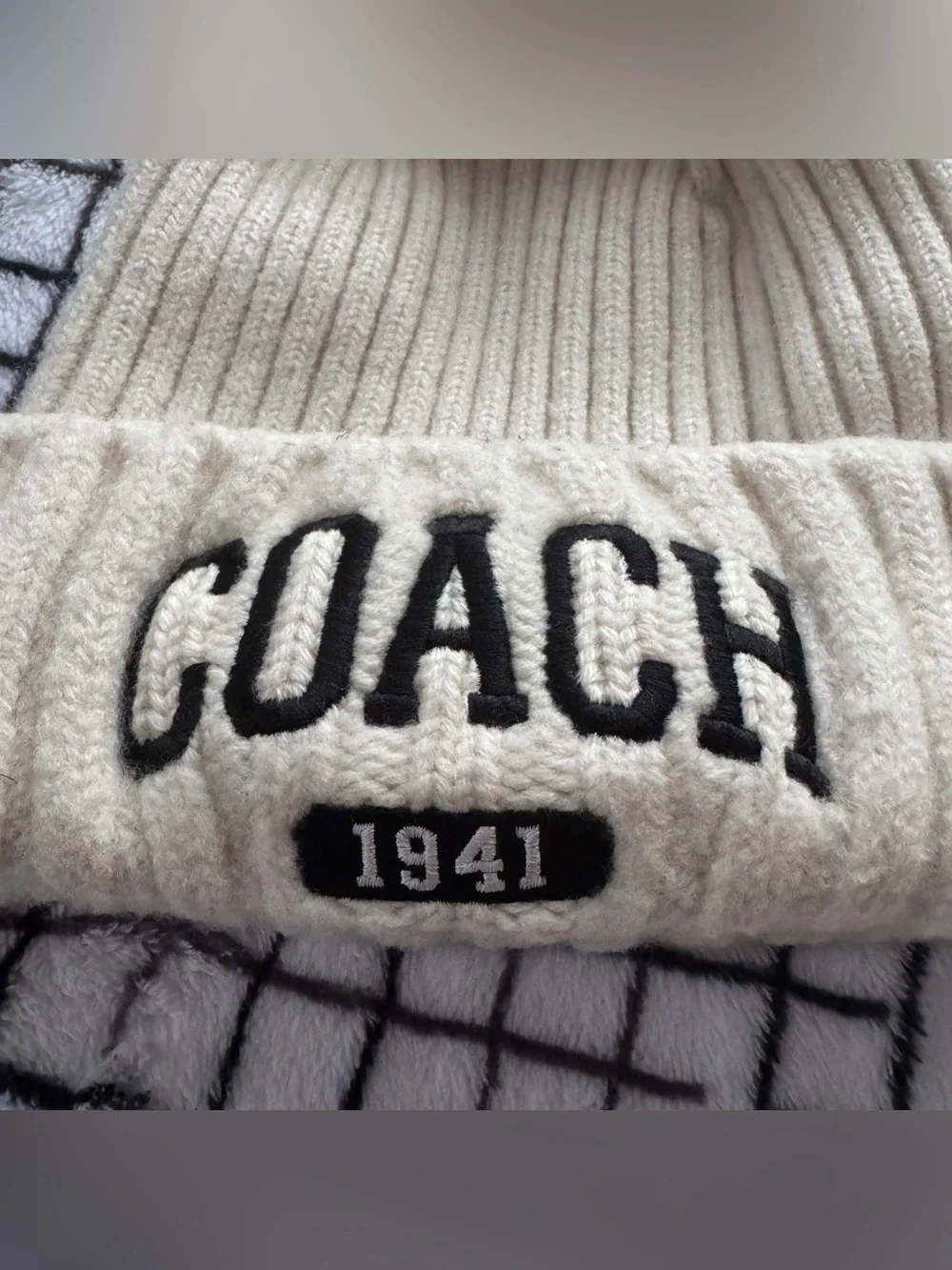 Coach 1941 Embroidered Knit Beanie Wool Chalk White Adult Unisex One Size CU806